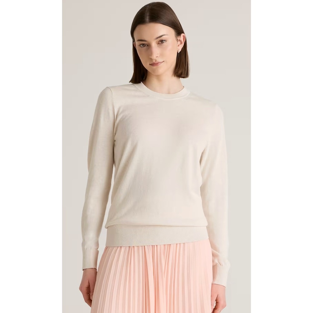 Quince Lightweight Cotton Cashmere Crew Sweater Womens Medium Cream Quiet Luxury